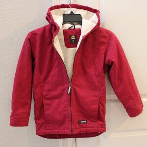 Berne Youth Red Lined Softstone Duck Hooded Jacket Zip Coat MEDIUM 10-12